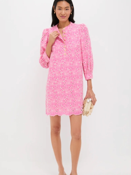 NWT Pomander Place Pink Floral Eyelet Samantha Dress S - Picture 3 of 3